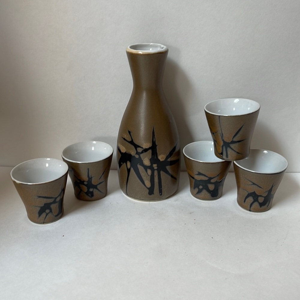 Vintage Otagiri saki cocktail serving set carafe shot cups ceramic collectible